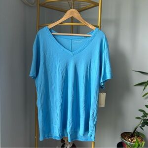 Sejour plus size women’s short sleeves v neck knit T-shirt in blue fair size 3X